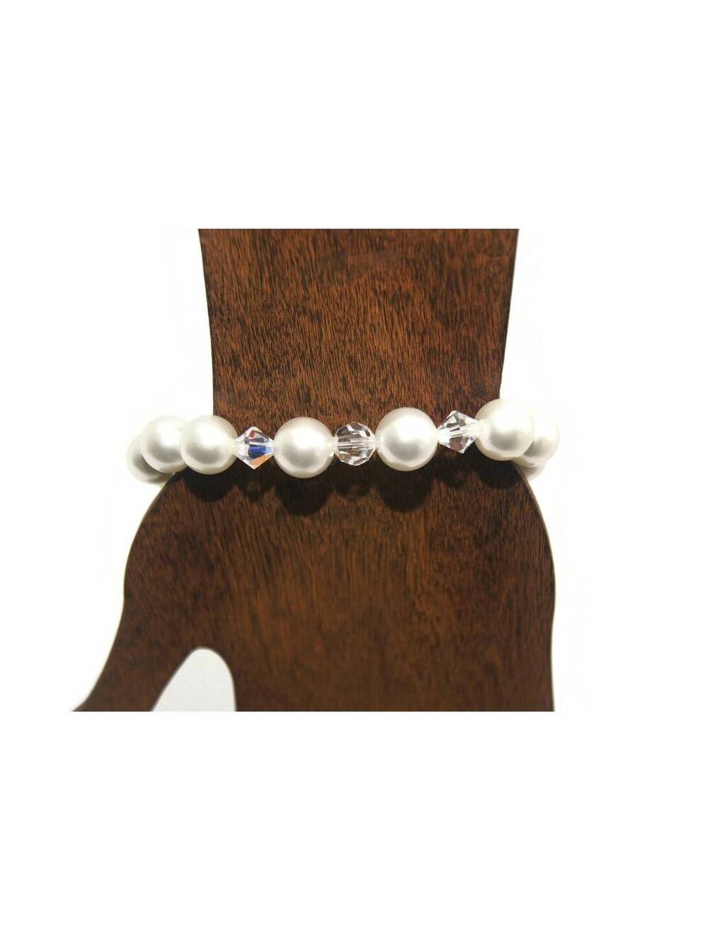 Handmade Silver Tone, Faux Pearls and Clear Crystals 8 Inch Bracelet.
